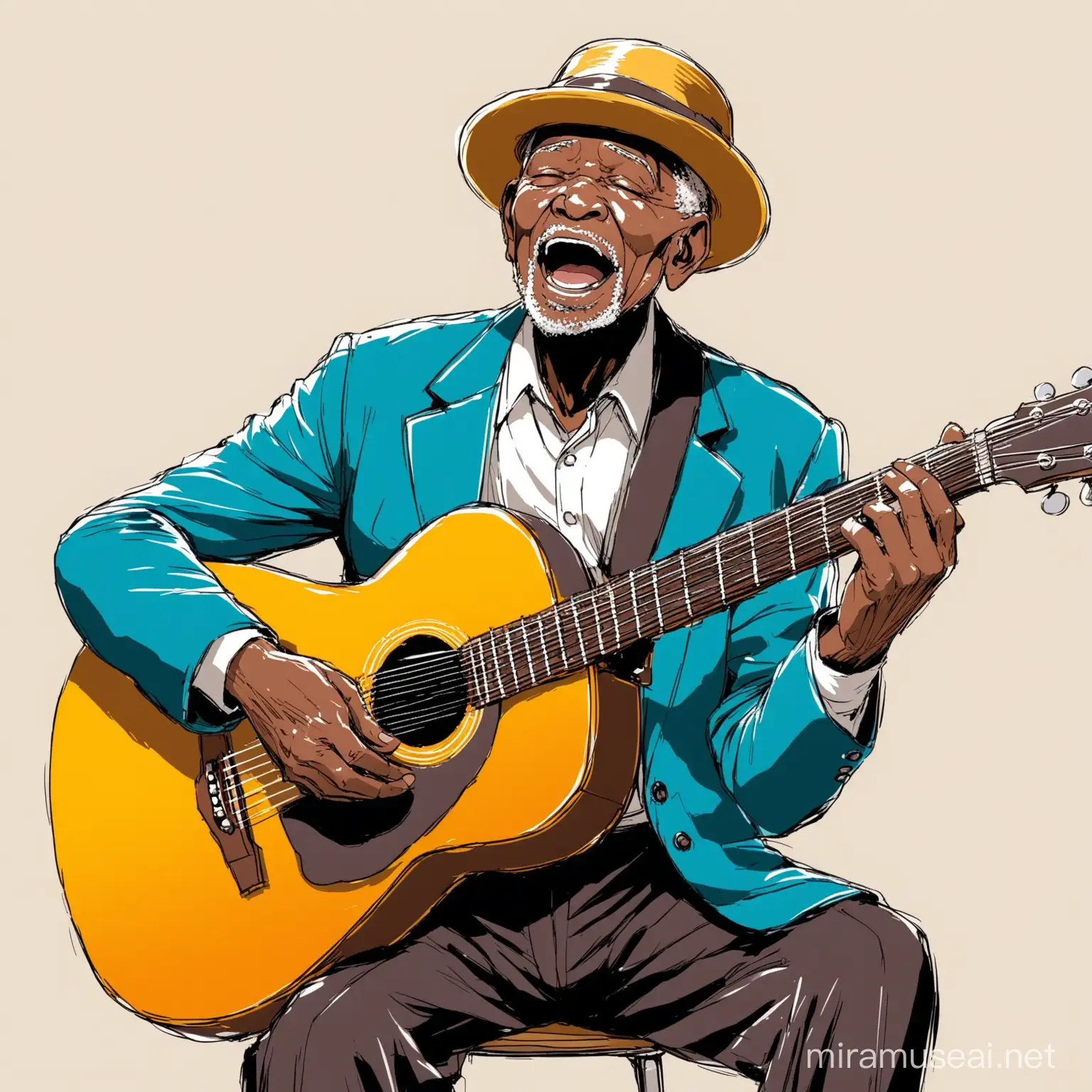 Elderly Guitarist Serenading with Blues Melodies