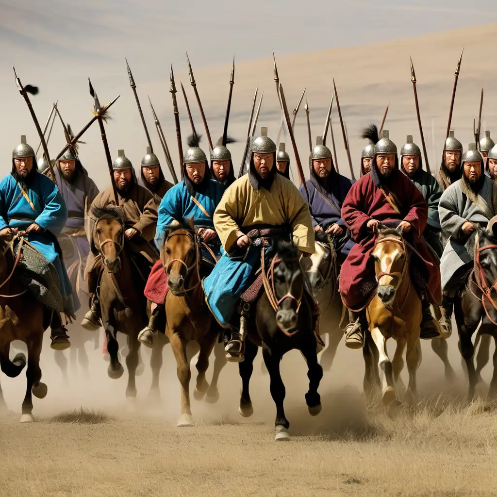 Mongol Warriors Riding to Battle on Horseback