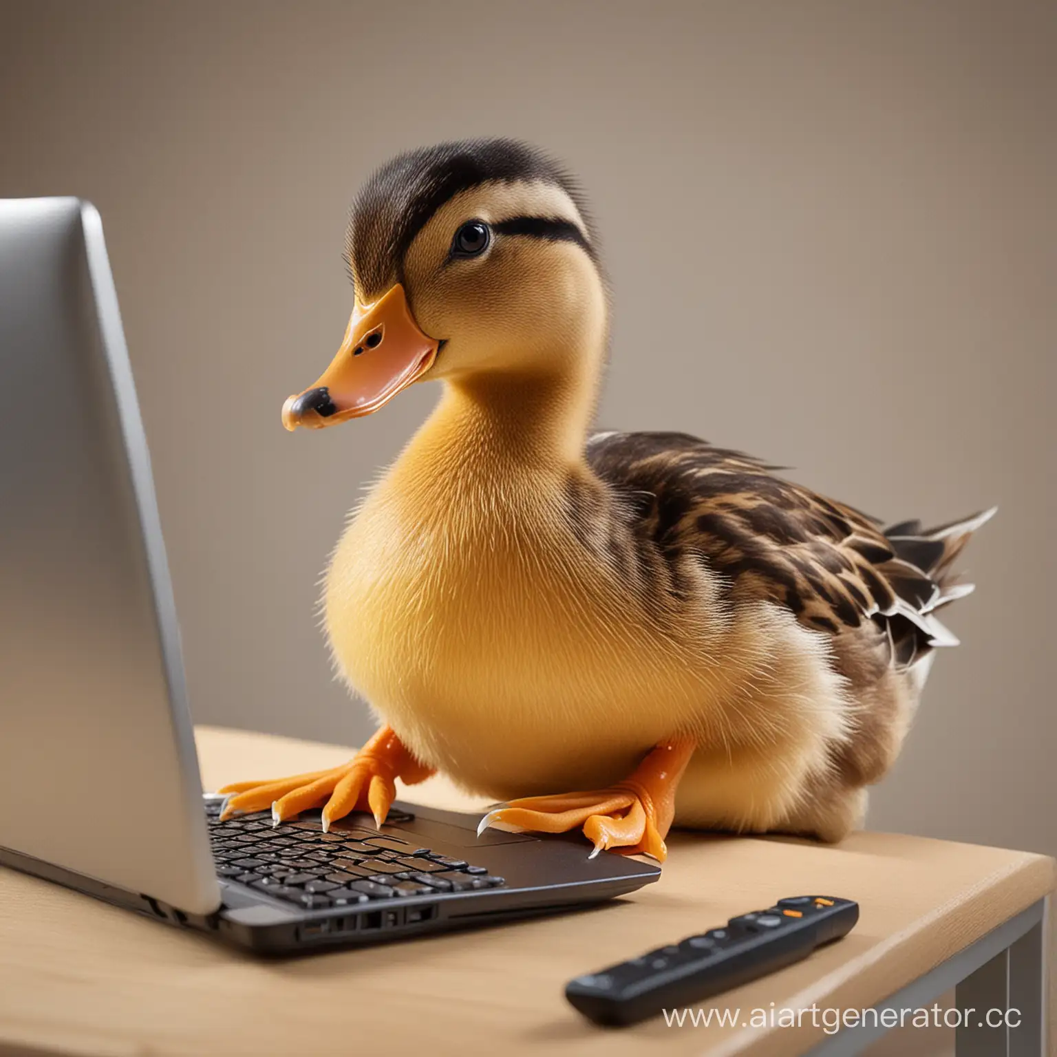 Duck-Learning-Computer-Skills-with-Focus-and-Determination
