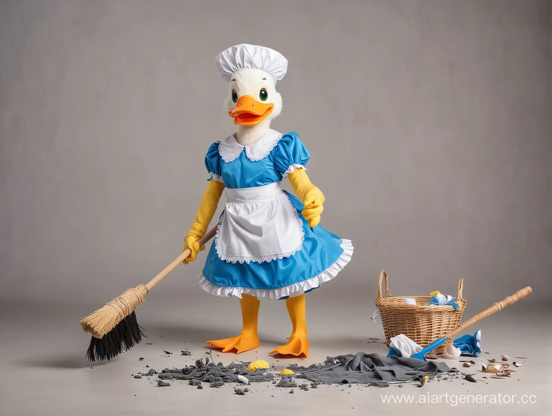Duck-in-Blue-Maid-Costume-Tidying-Up