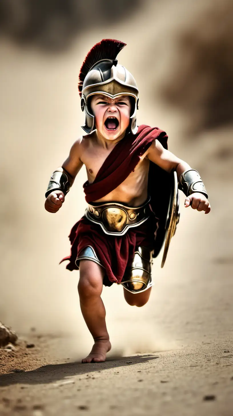 Furious Ancient Spartan Child Running Away | MUSE AI