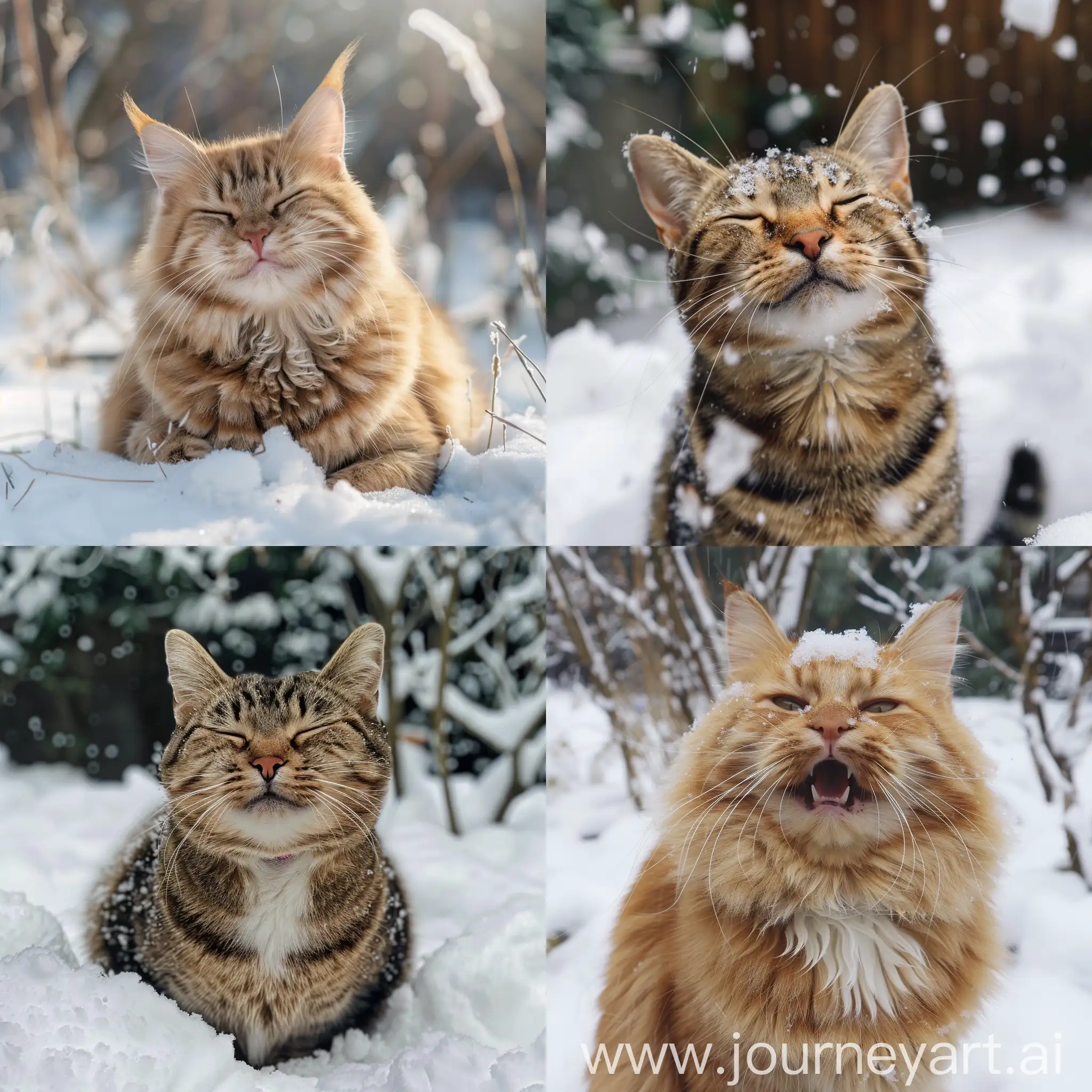 Happy cat in snow