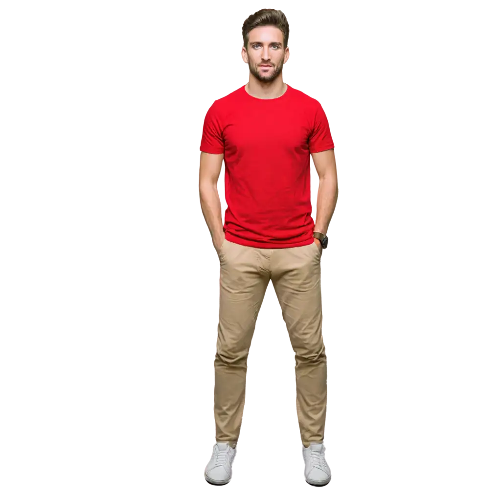 The man in the red T-shirt