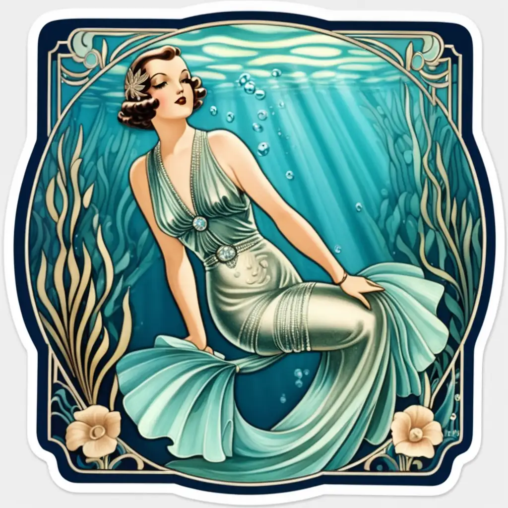 1930s Glamour Underwater Art Deco Sticker