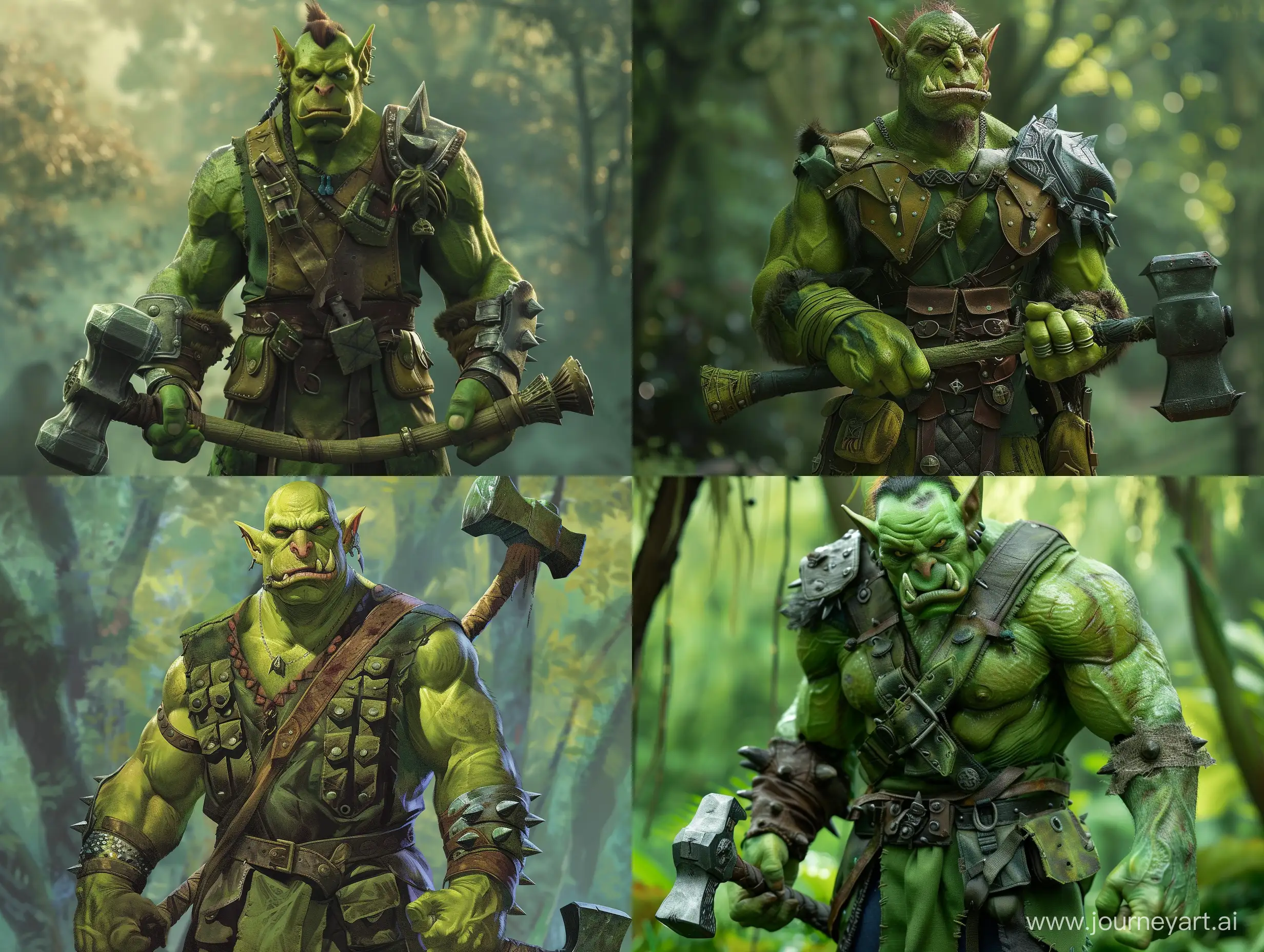 Greenskinned-Orc-Warrior-Wielding-a-TwoHanded-War-Hammer-in-Forest-Setting