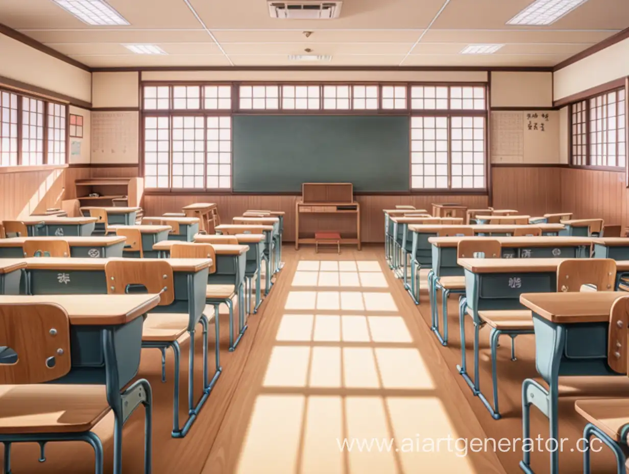 Пустой школьный японский класс в стиле аниме