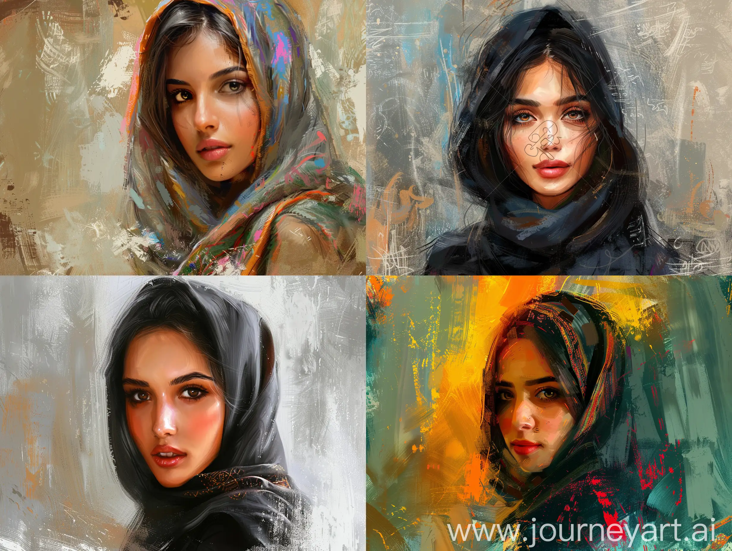 A digital painting of a hot charming iranian girl which painted by photoshop brushes