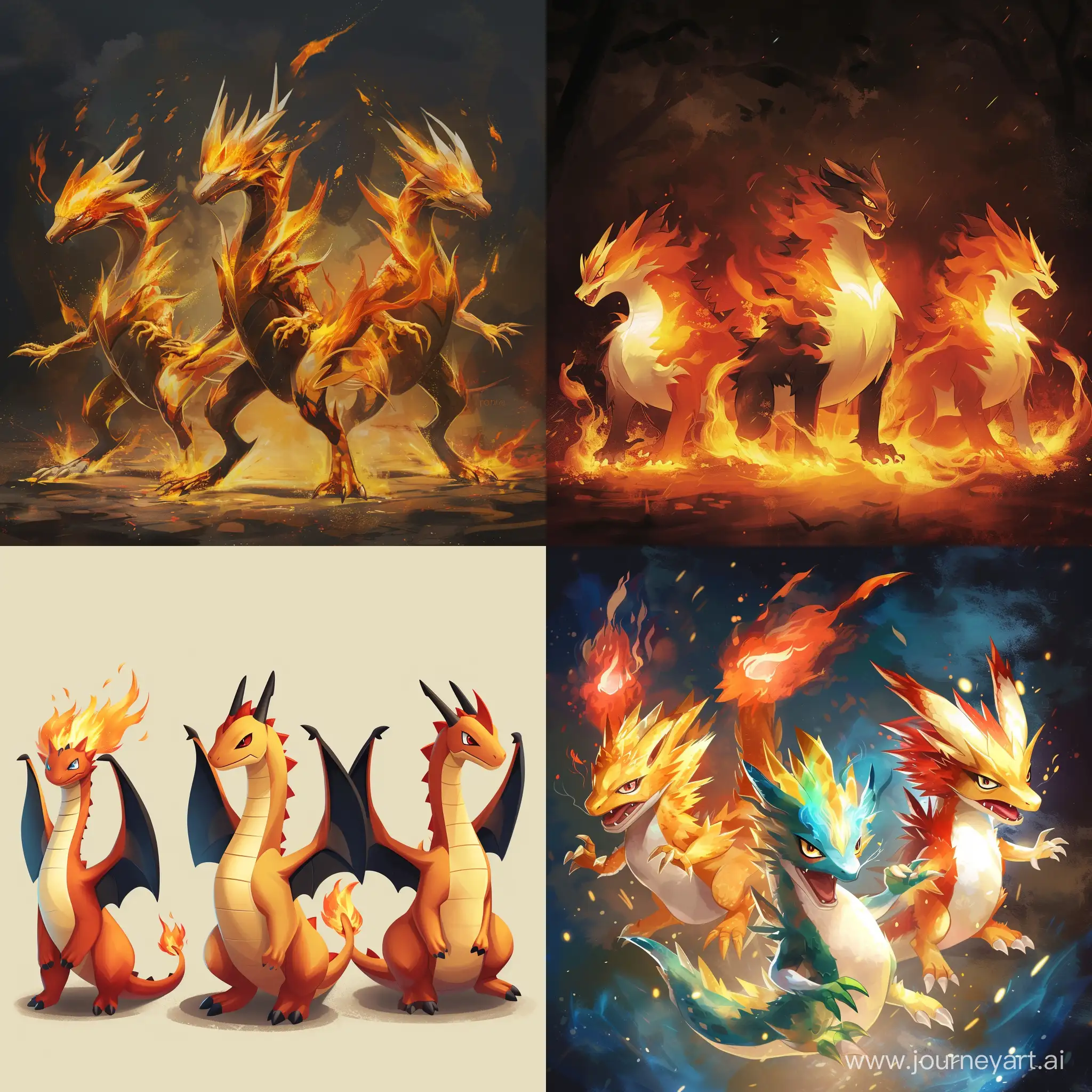 Three-Stages-of-DragonFire-Pokemon-Evolution-Concept-Art