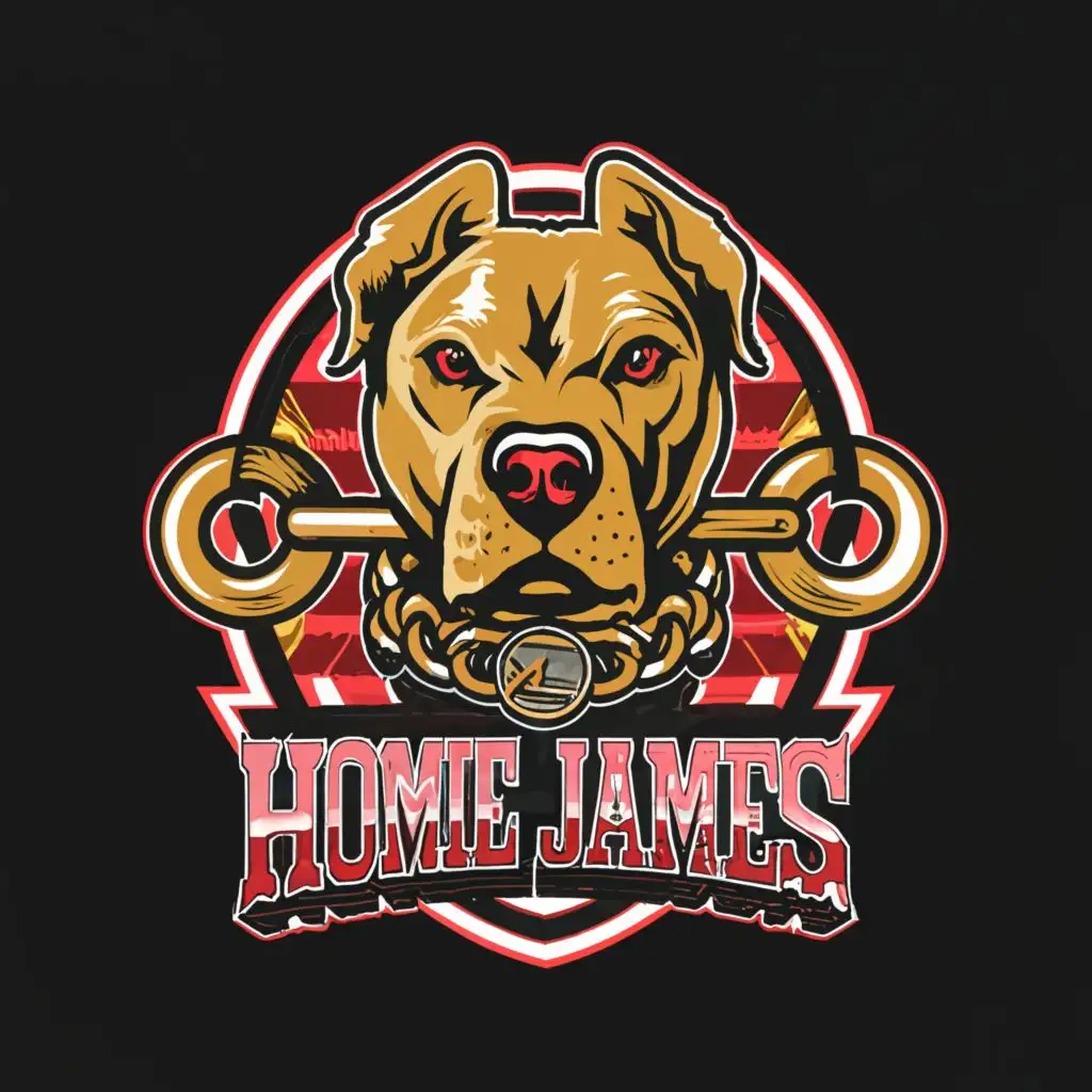 a logo design,with the text "thug dog head with gold chain, and dog with homie james name tag, slogan etched red2die", main symbol:dog with gold chain,Moderate,be used in Entertainment industry,clear background