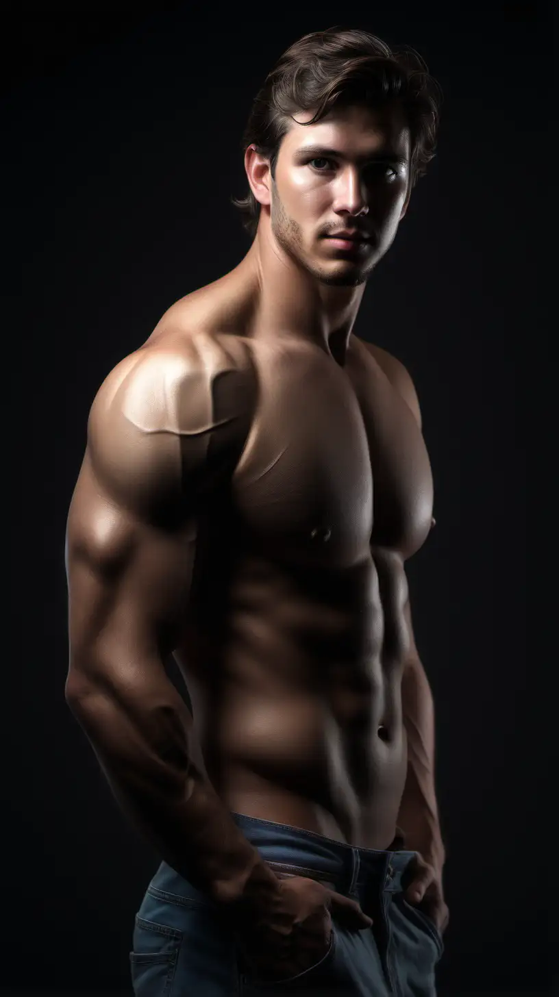 Sculpted Male Athlete Ethereal Beauty in Studio Light