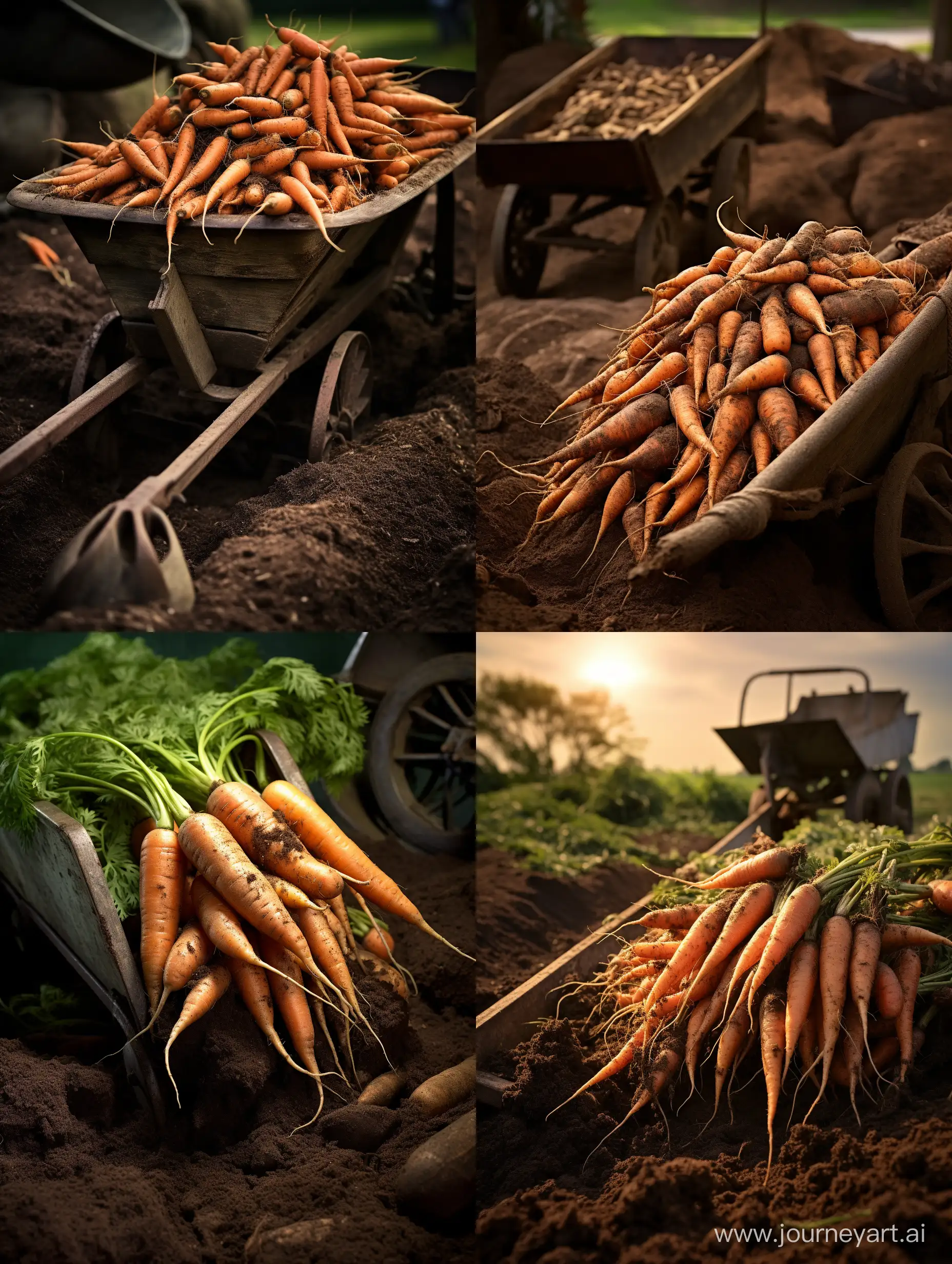 CloseUp-Realistic-Farm-Scene-with-Fresh-Carrots-and-Wheelbarrow