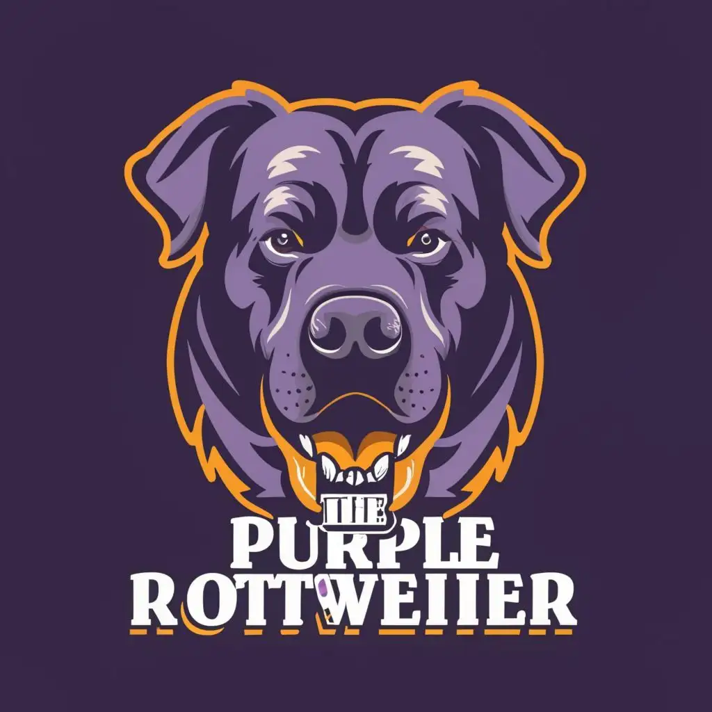 logo, Rottweiler head, with the text "The purple Rottweiler", typography