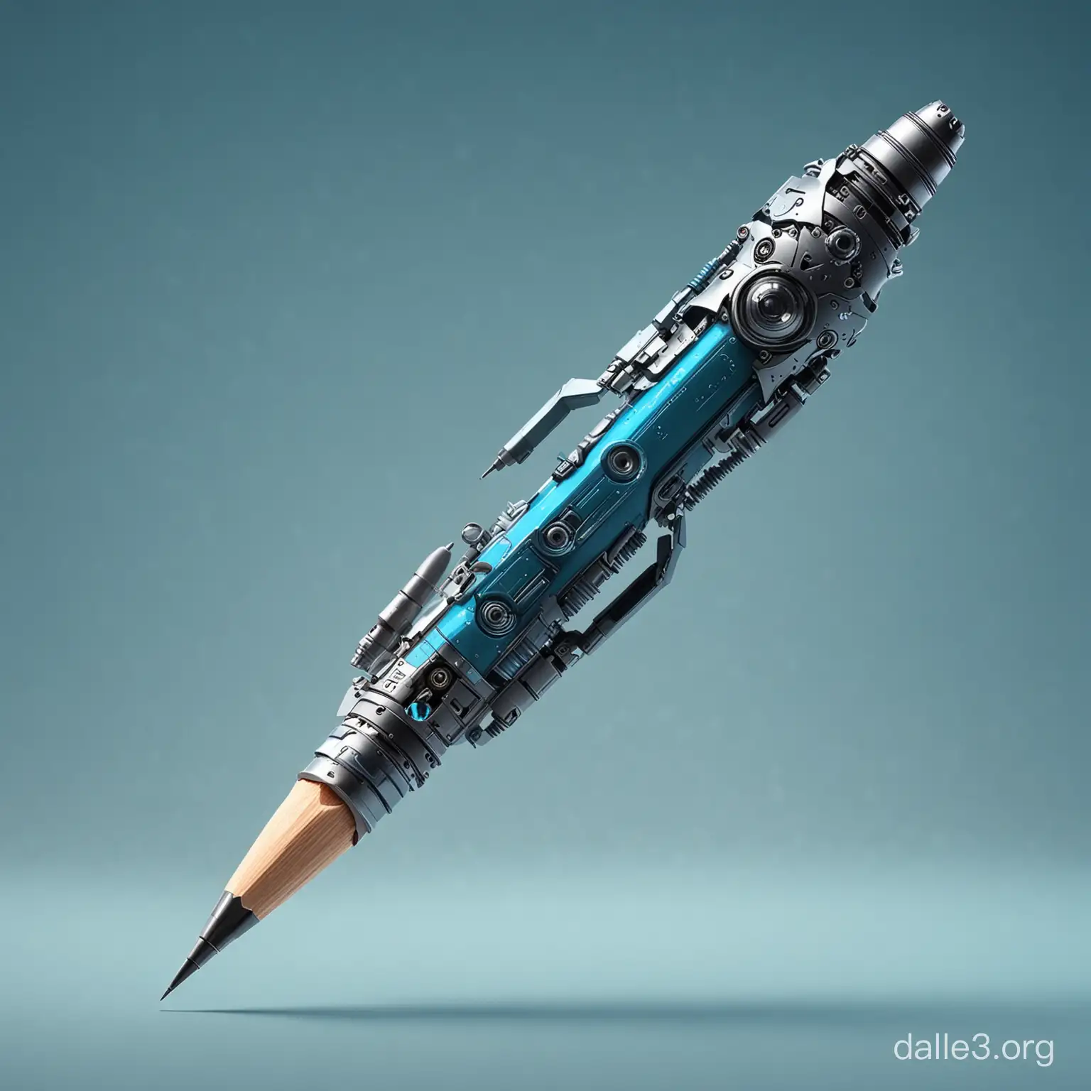 Futuristic Robotic Pencil On Blue Background 