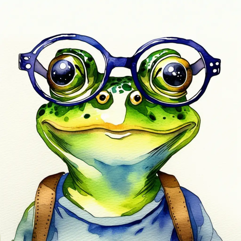 Whimsical Frog with Glasses in Playful Watercolor