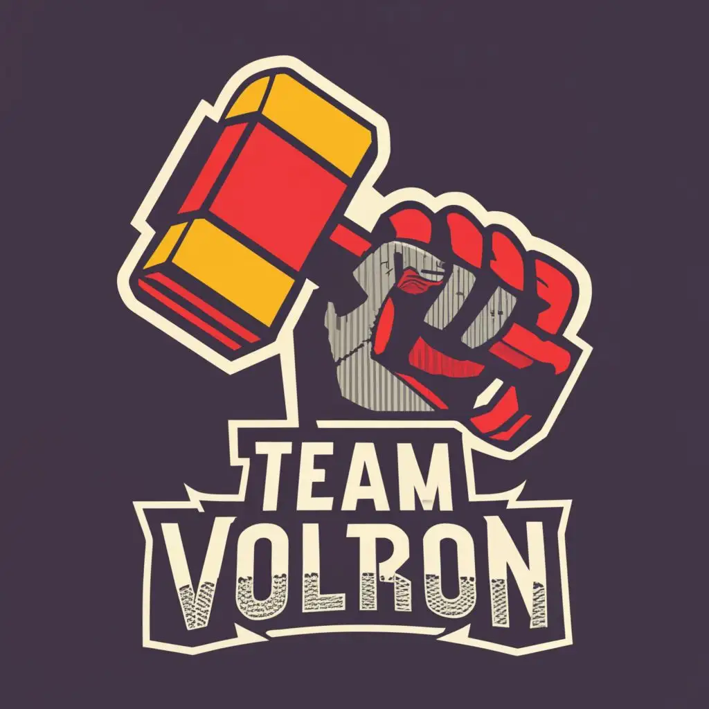 logo, Voltron and Thor's Hammer, with the text "Team Voltron", typography