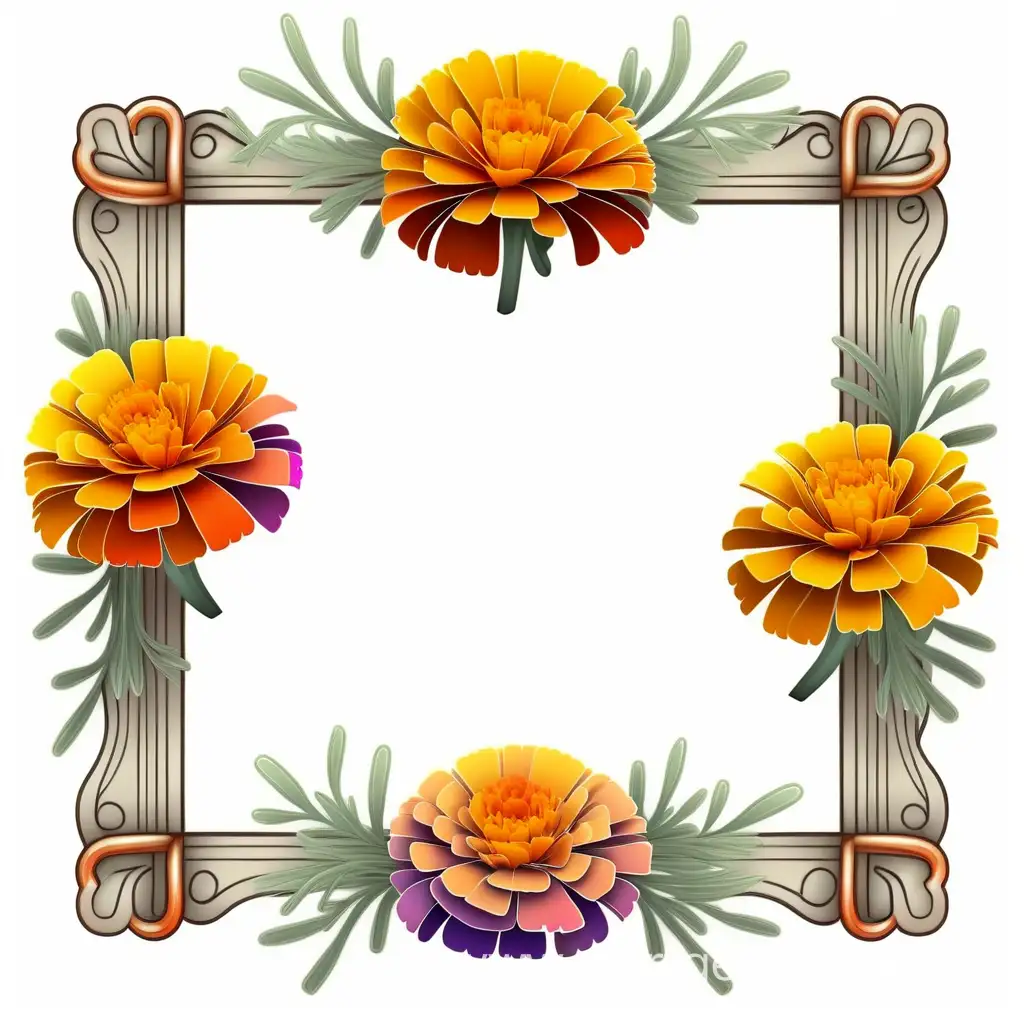 simple icon of a rainbow fire marigold vintage frame, made of border marigold fire. white background.