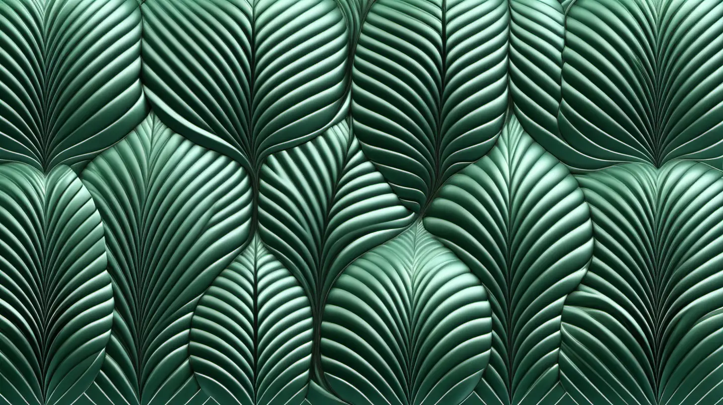 3D leave pattern, metallic, green