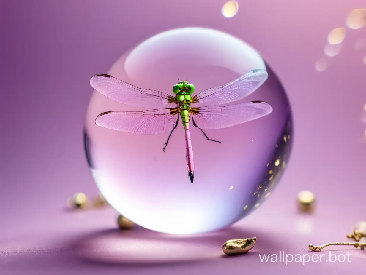 Enchanting-Pink-Lilac-Crystal-Ball-with-a-Graceful-Dragonfly