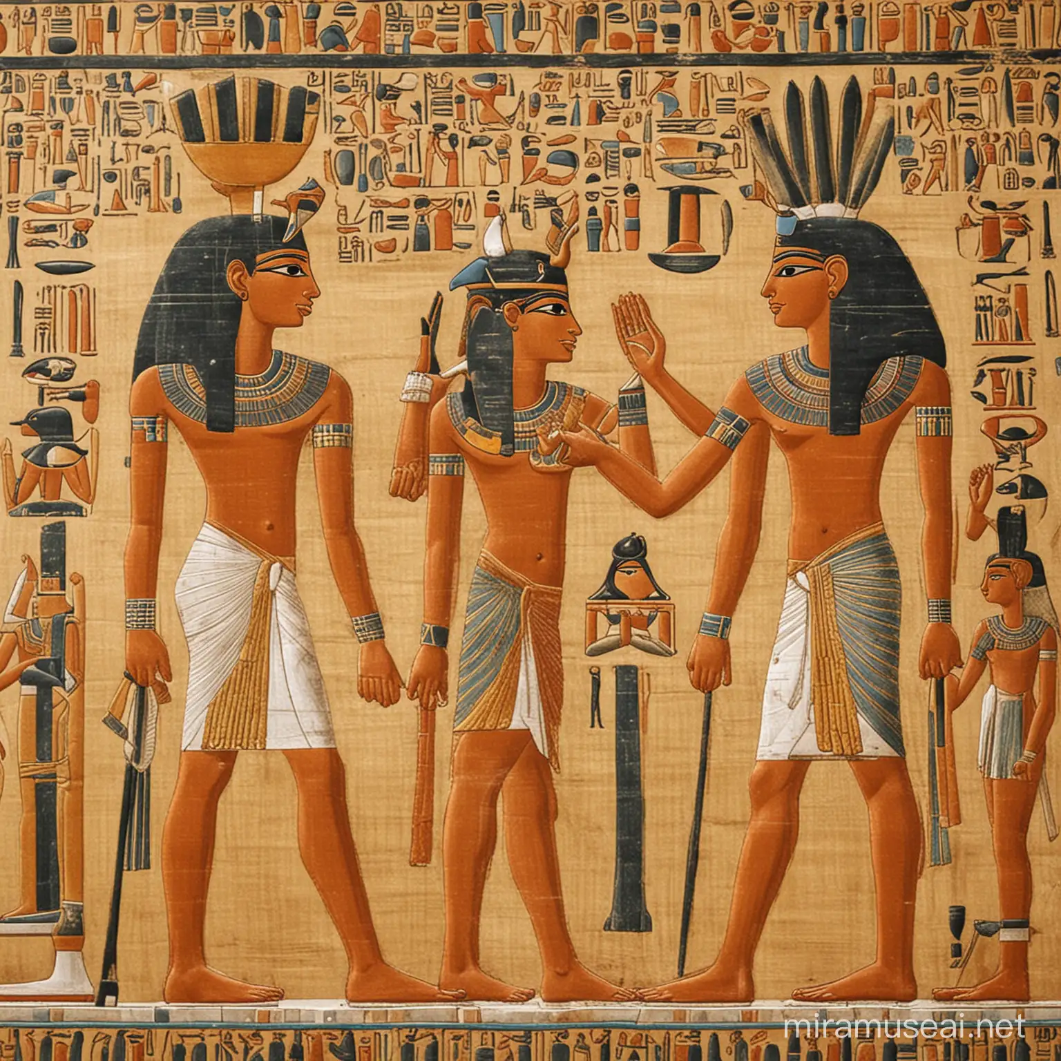 Ancient Egyptians Offering Tribute to Pharaoh in Temple