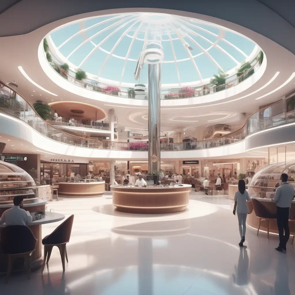 Luxurious Futuristic Shopping Mall Interior with Diverse Amenities