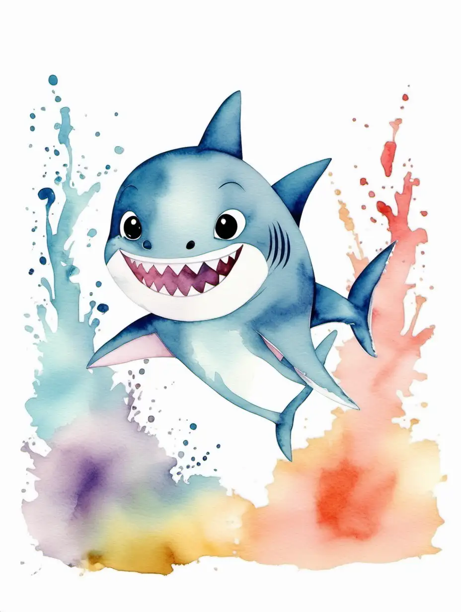 watercolor art soft colors baby shark for nursery poster