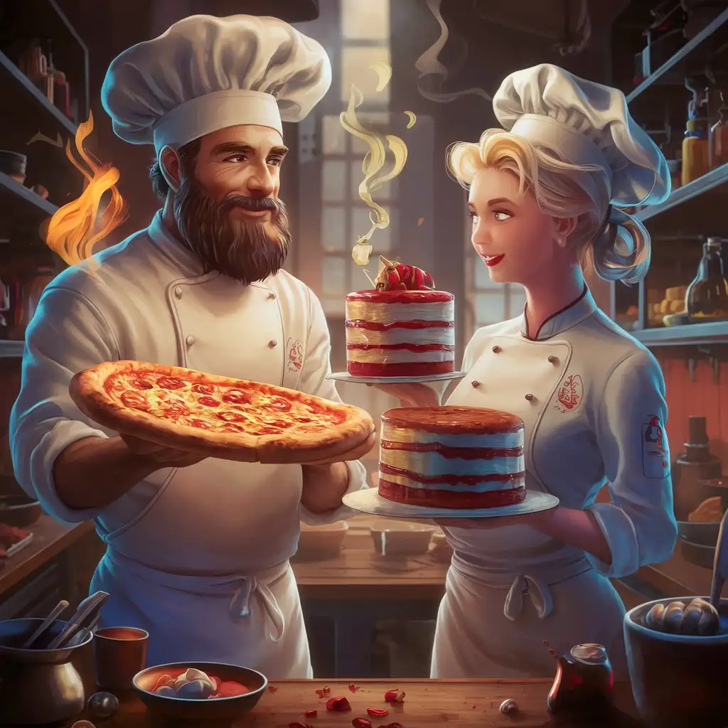 Chef-and-Pastry-Girl-Culinary-Encounter-with-Pizza-and-Cake