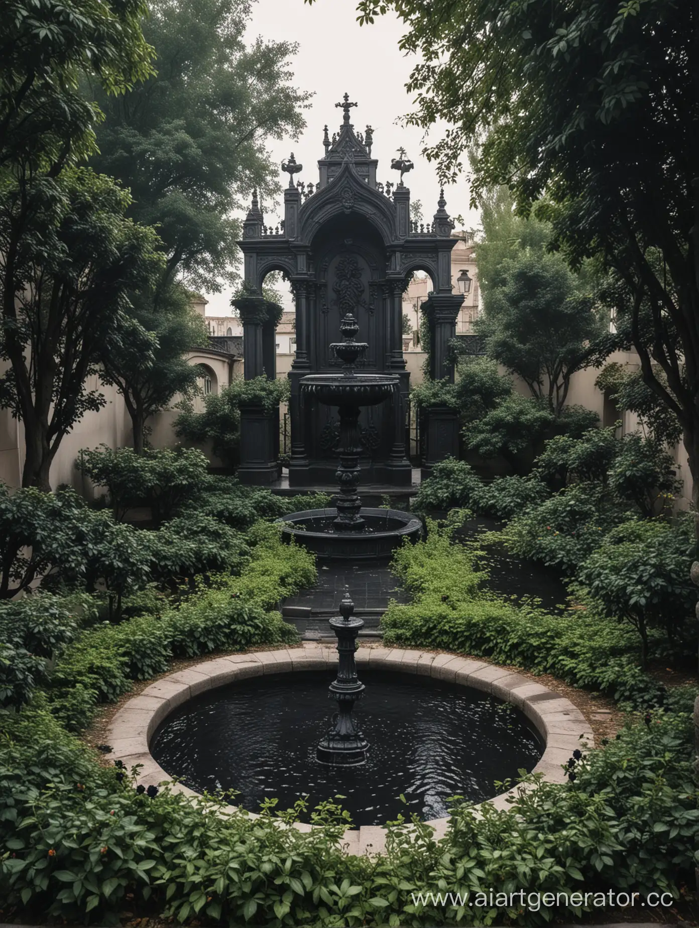 Gothic-Garden-Dark-Roses-by-the-Fountain