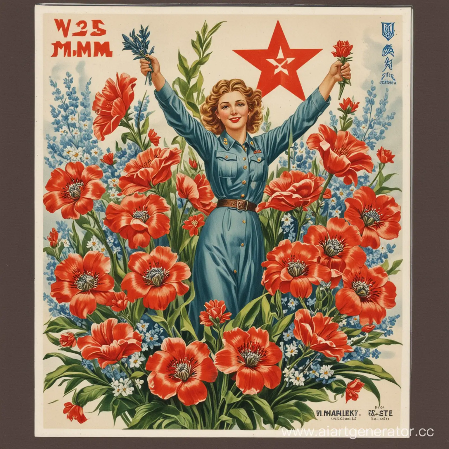 открытка, 9 мая, победа, торжество, 1945, цветы, советский союз. 