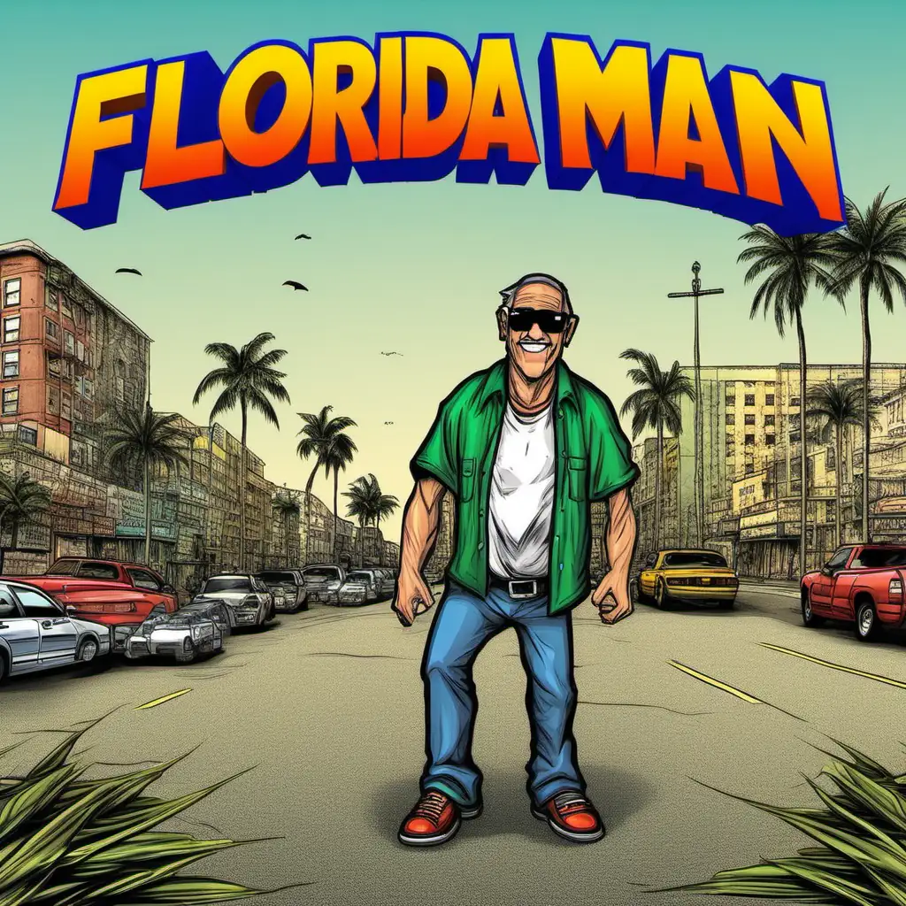 create a 3d title called Florida Man. for a old comic background