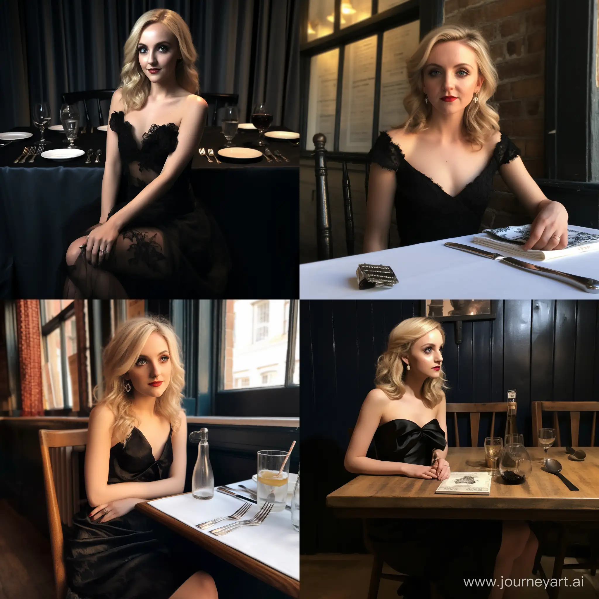 Actress-Evanna-Lynch-in-Elegant-Black-Dress-at-Table