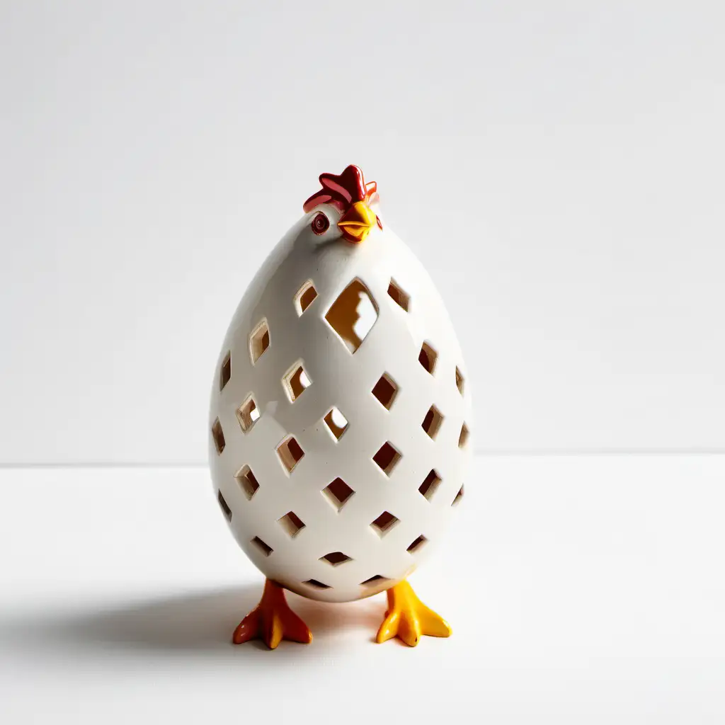 Easter Ceramic Small Chicken Egg Delicate Hollow Design on a Clean White Background