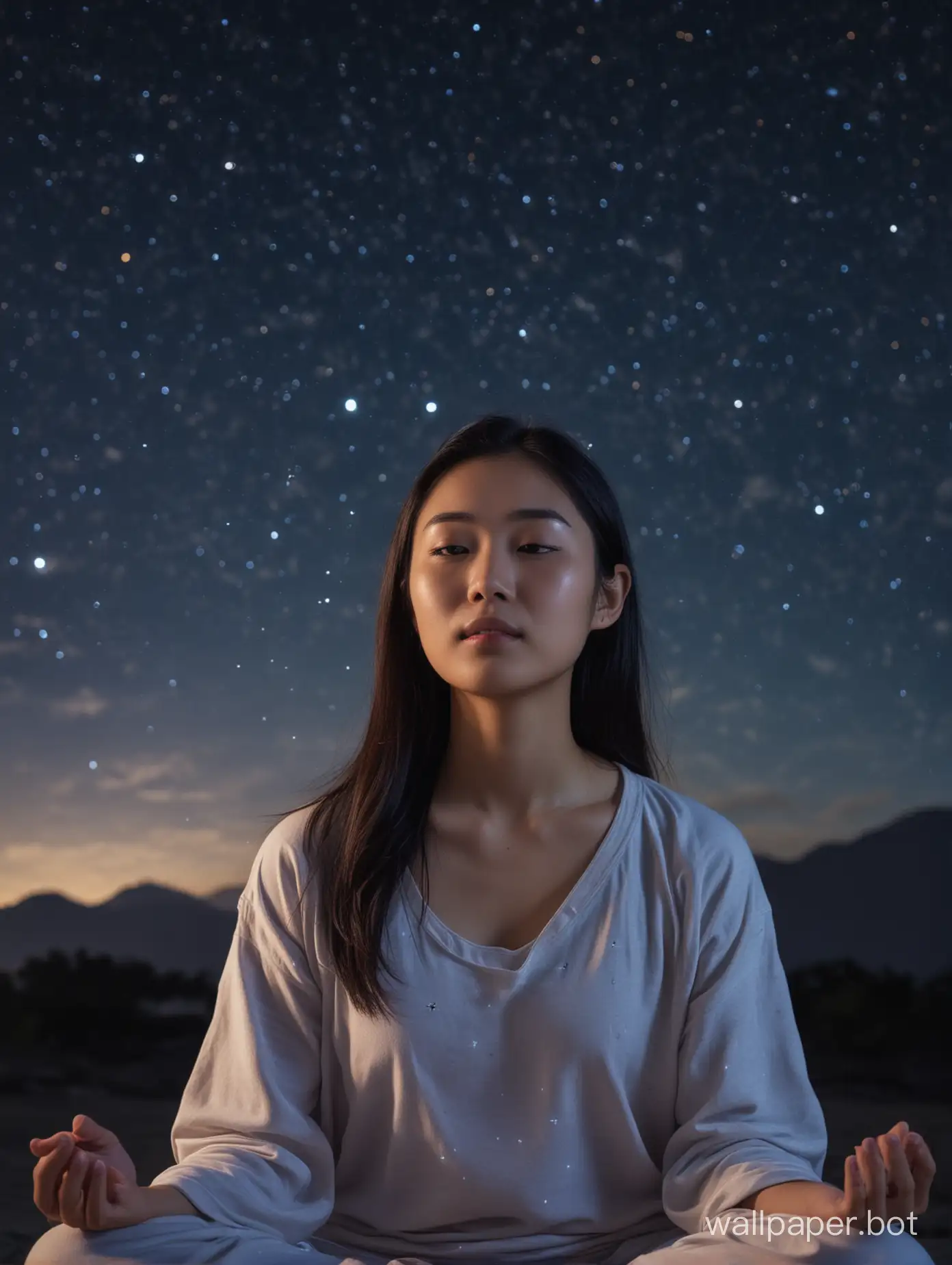 Young-Asian-Woman-Meditating-Under-a-Starry-Night-Sky