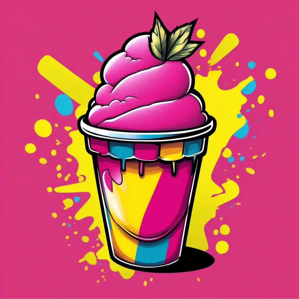 CREATE A CARTOON GRAFFITI IMAGE OF ONE ITALIAN ICE WITH PINK AND YELLO SCOOPS IN A CUP