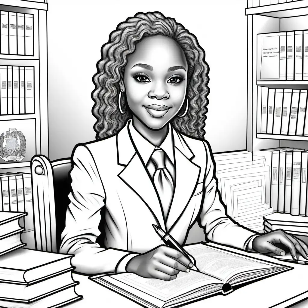 Lawyerthemed Coloring Book Page Featuring a 10YearOld African American Girl