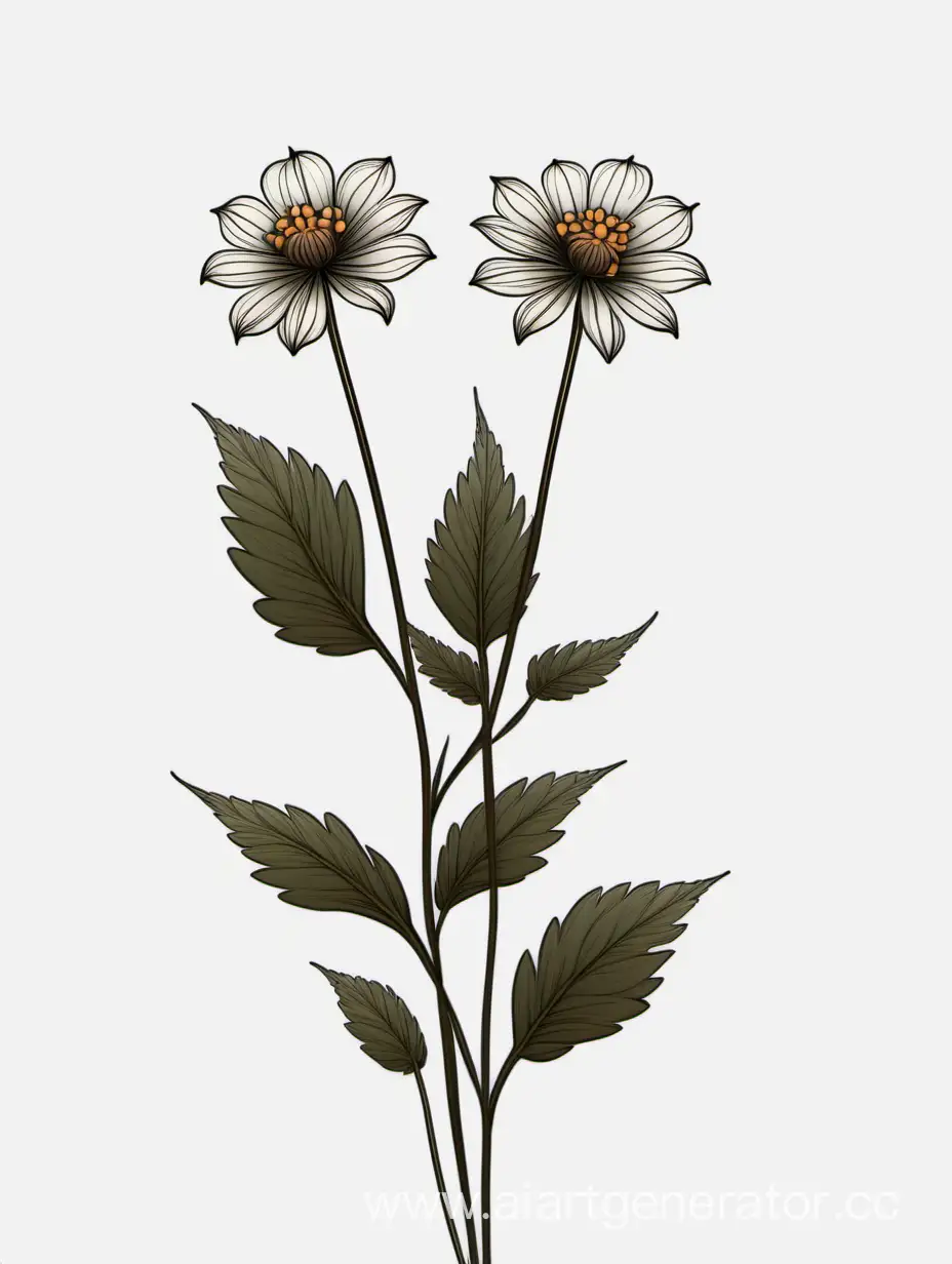 dar DARK BRWON BIG wildflower 3 plants lines art, simple, herb, Unique floral, botanical ,grow in cluster, 4K, high quality, white background,