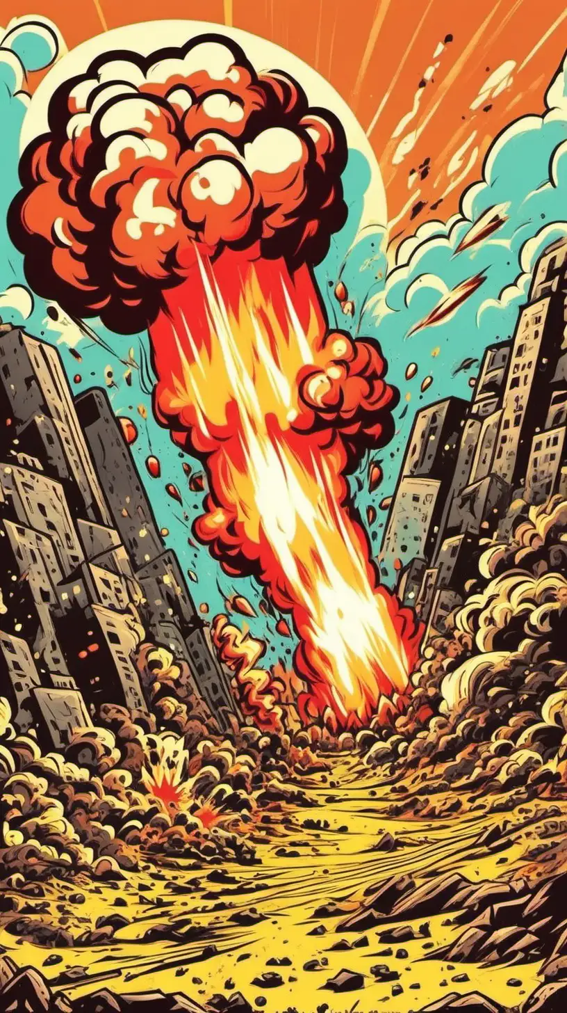 color cartoony. Explosions rock the landscape