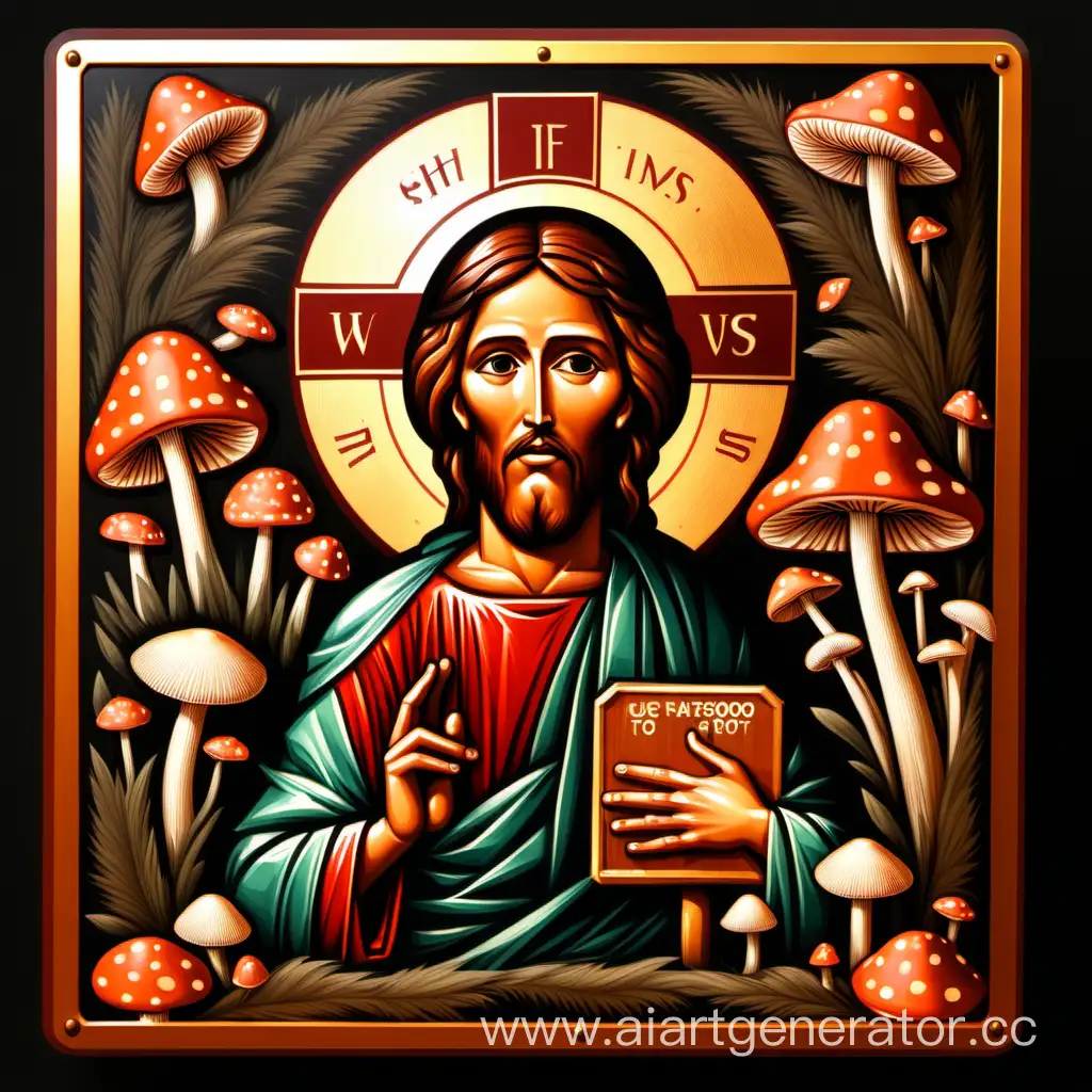 Sacred-Symbolism-Jesus-Christ-Icon-Surrounded-by-Enigmatic-Mushrooms