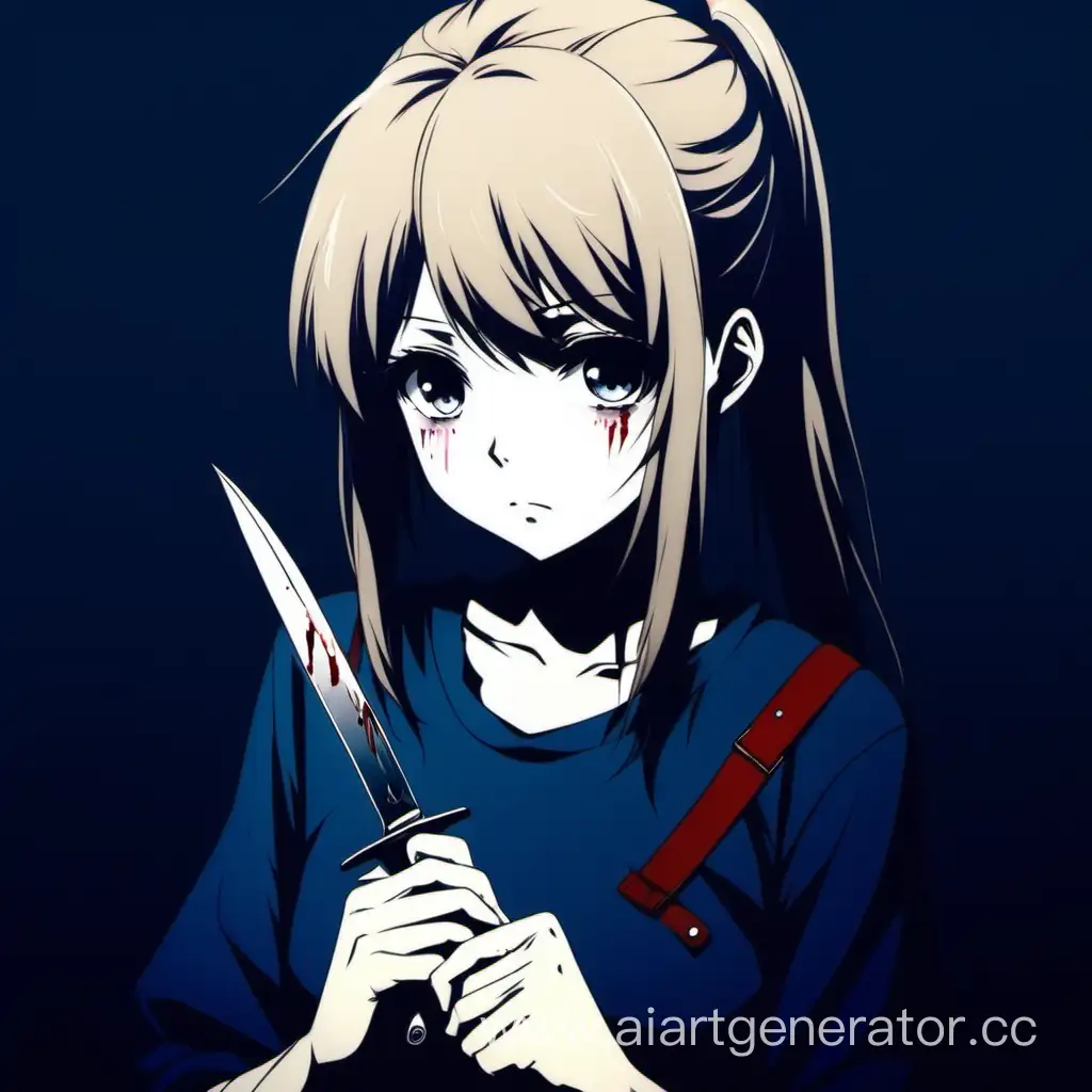 Sad anime girl with knife