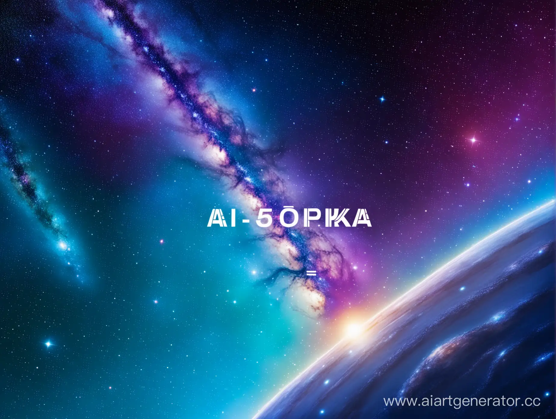 Фон галактики, по середине изображения надпись AI 5OPKA, справа парень с синими волосами