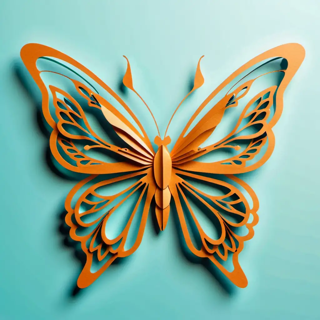Multilayer Butterfly Origami Design Laser Cut Artwork with Simple 2D Style