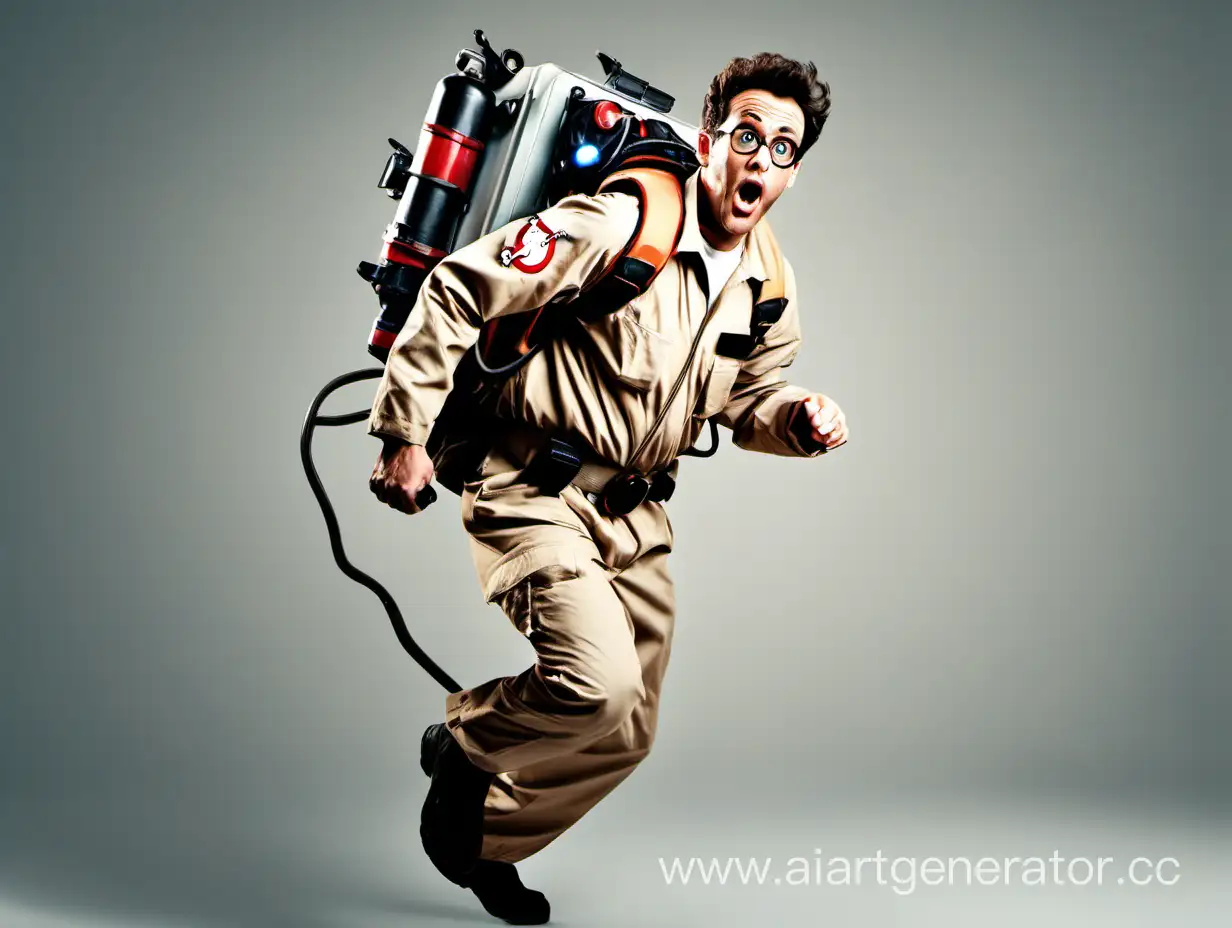 Ghostbuster-Running-with-Equipment-Front-View-in-Beige-Jumpsuit