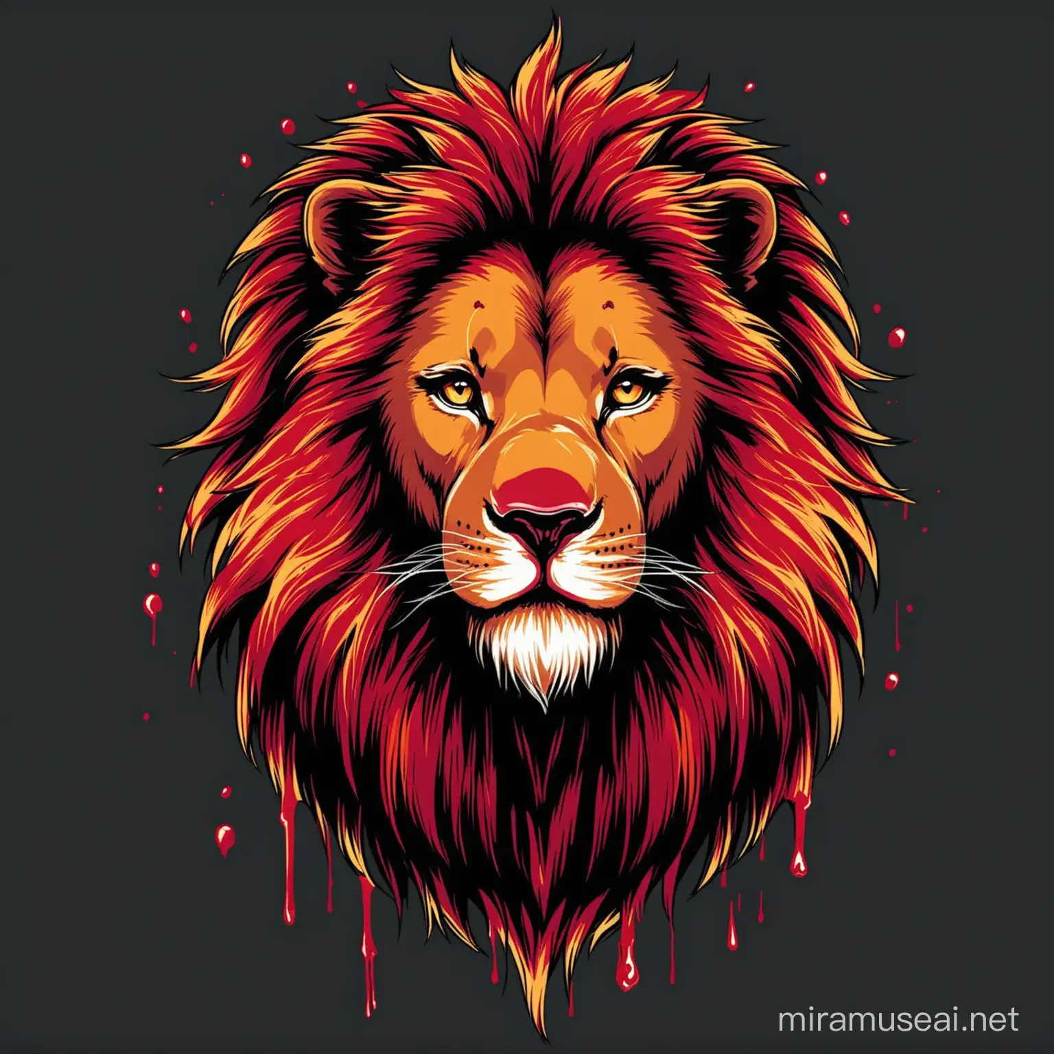 Fierce Lion with Blood Art Bold TShirt Design