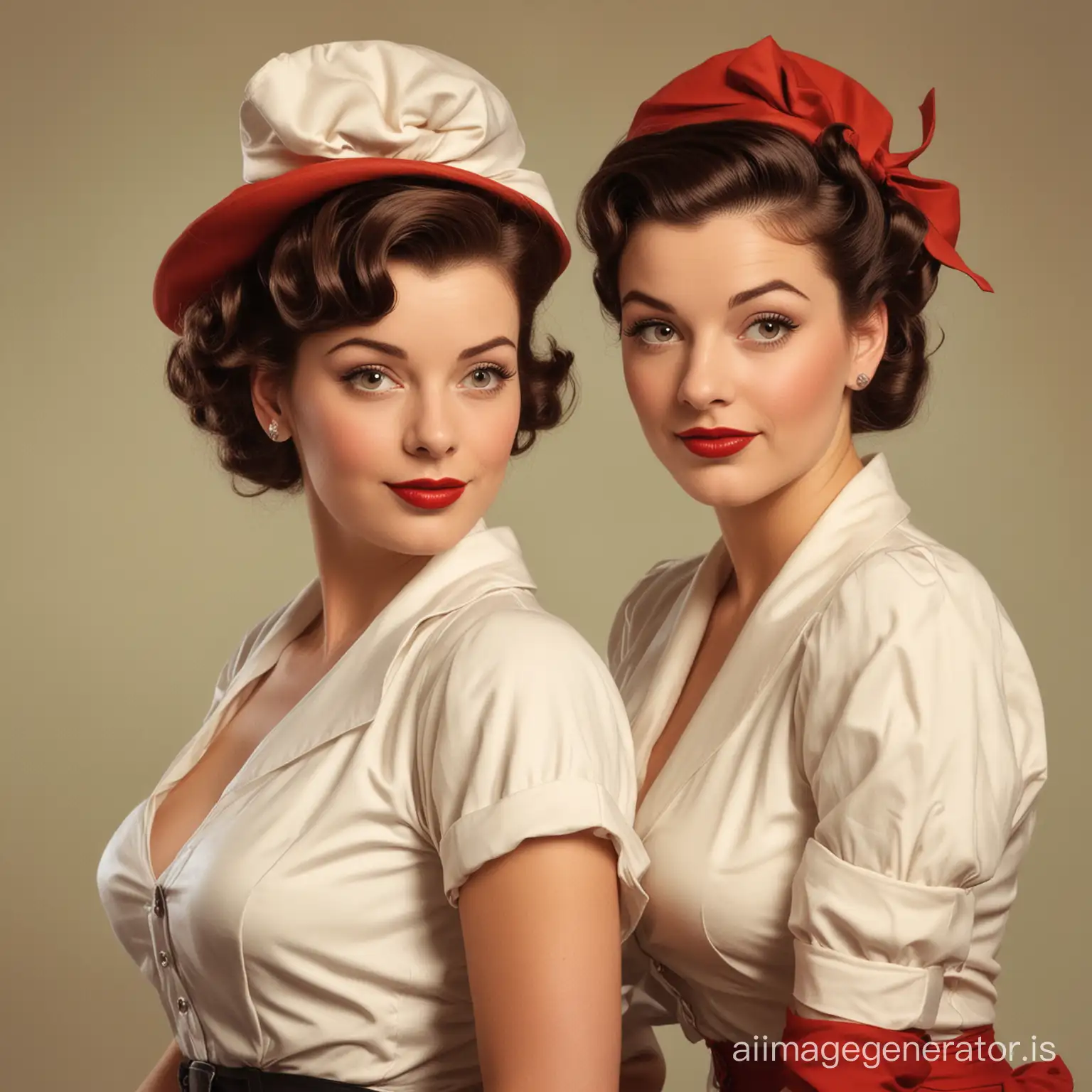 Two women in the style of Gil elvgren