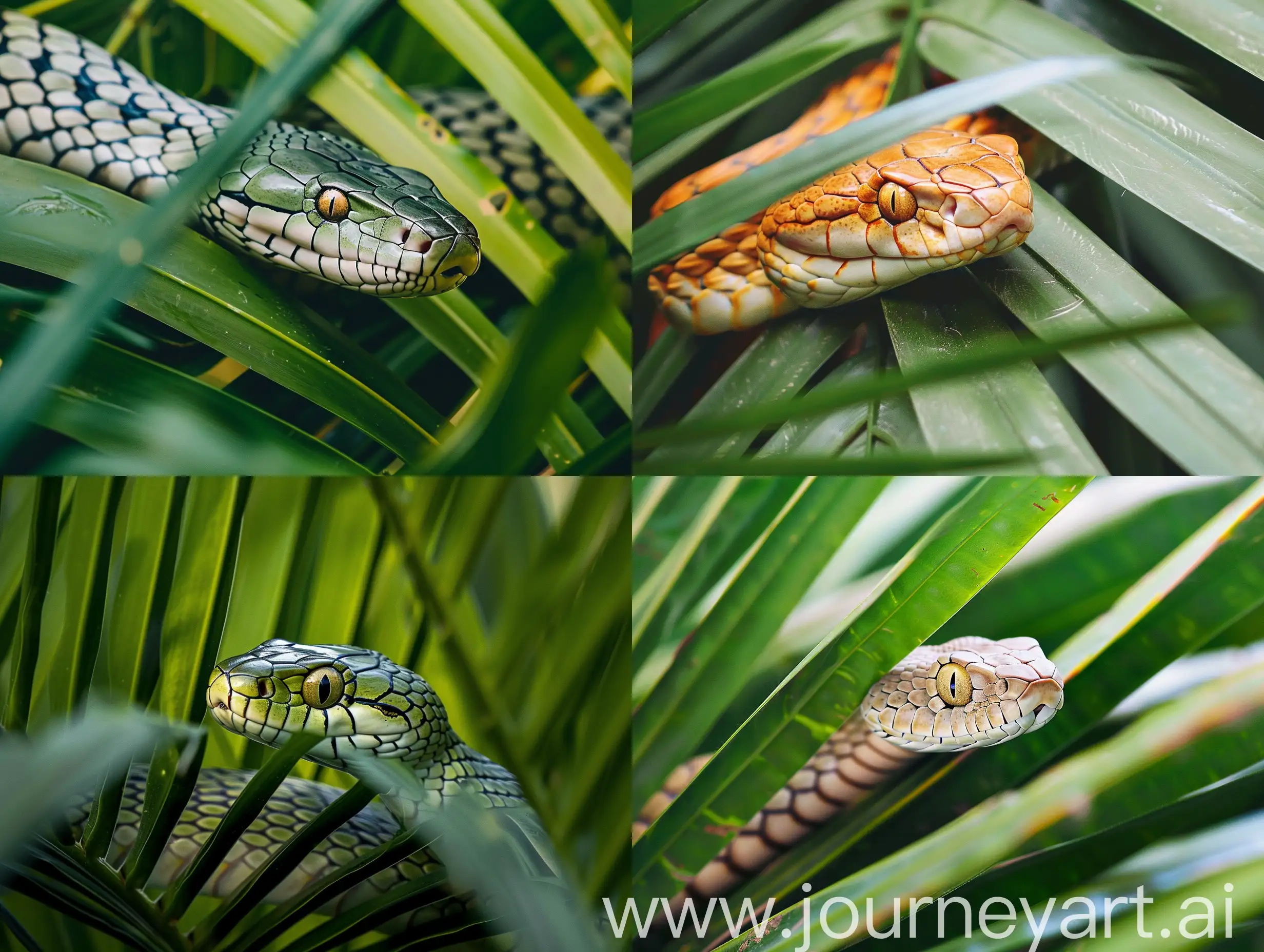 goden snake in palm leaves