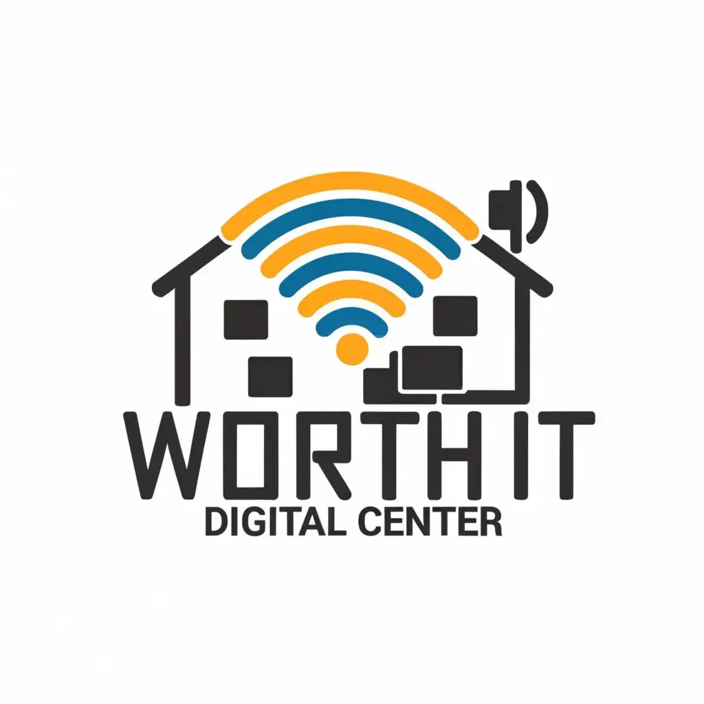 logo, house wifi, with the text "Worth iT Digital Center", typography, be used in Internet industry