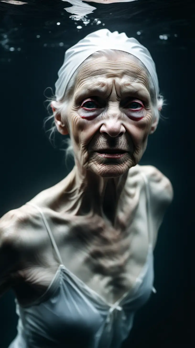 Ethereal Portrait of a Graceful Elderly Dancer in Moonlit Waters