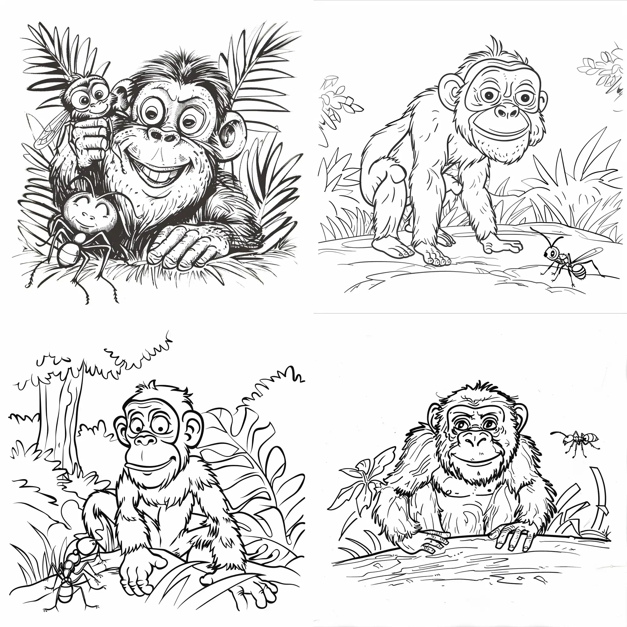 Ape and ant coloring page
