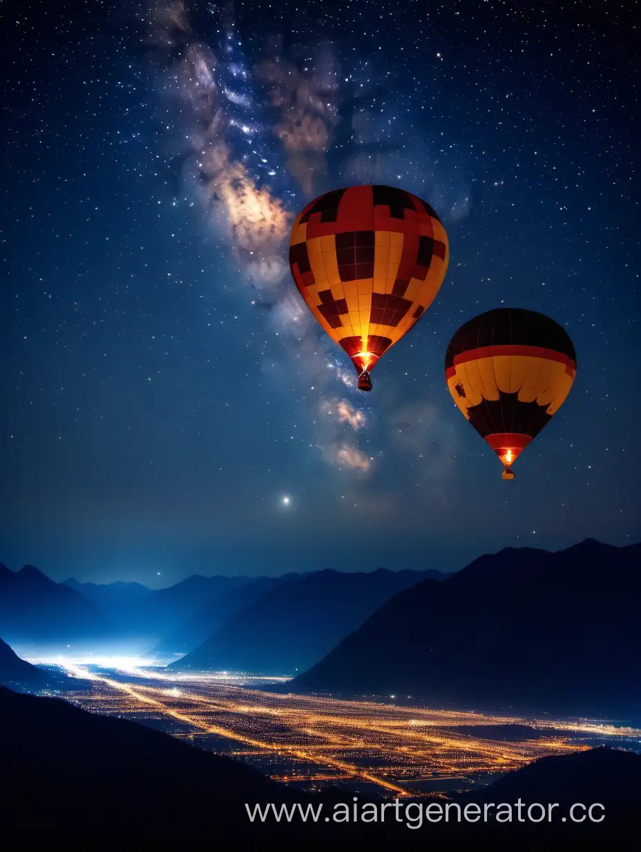 Фестиваль воздушных шаров на фоне гор и Млечного пути