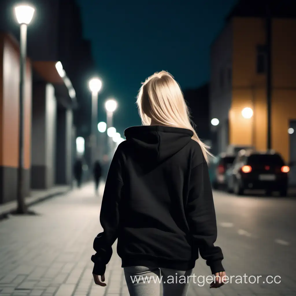 Blonde-Girl-in-Evening-Stroll-Capturing-the-Serenity-of-a-Black-HoodieWearing-Girl