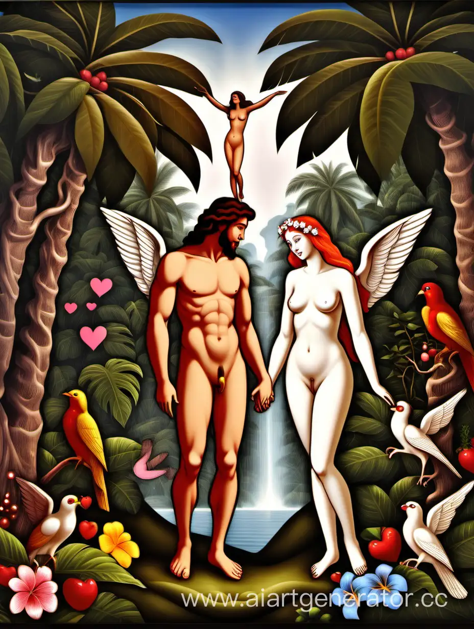 Влюбленные Адам и Ева в раю
